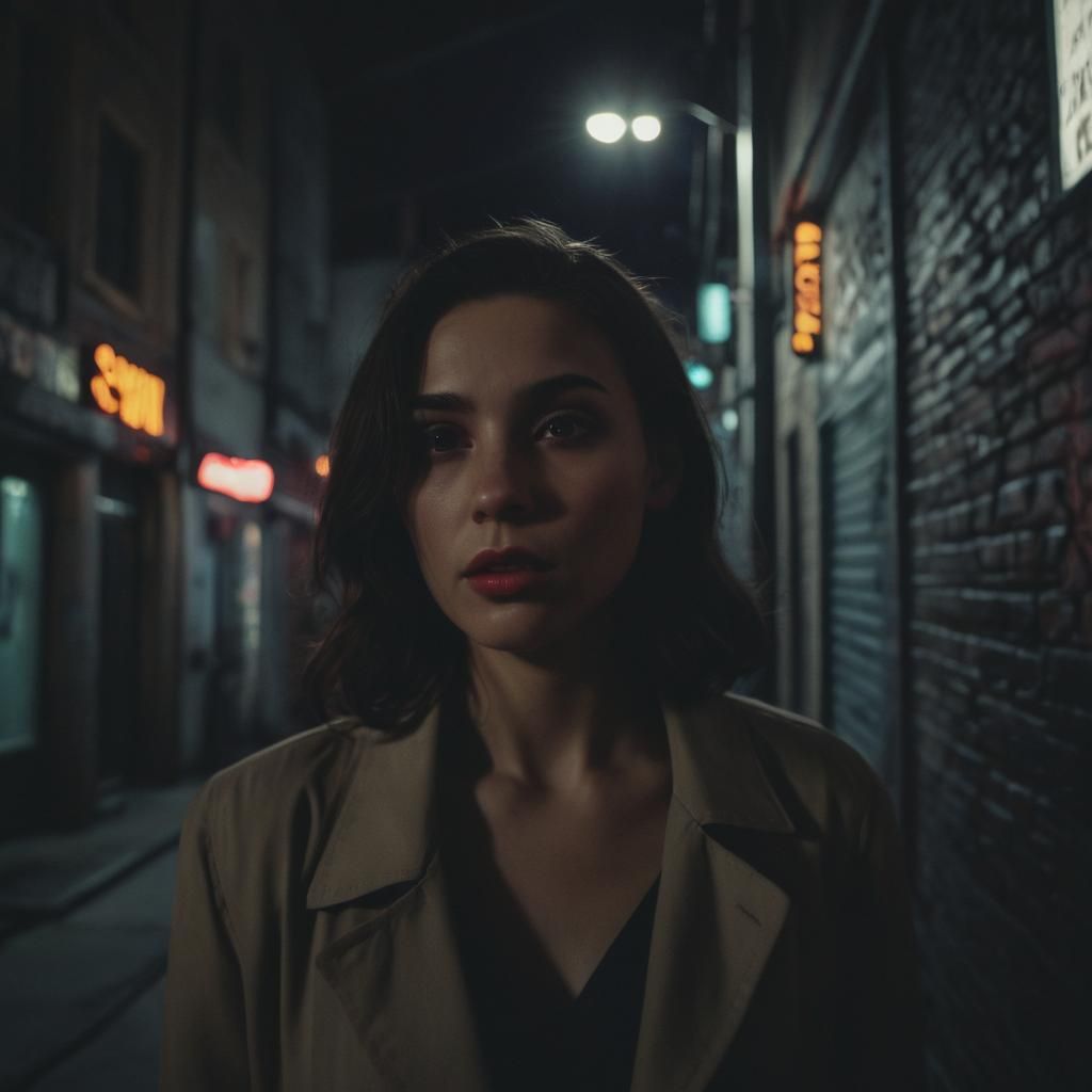 Dramatic Film Noir Close-Up in Dark Alley