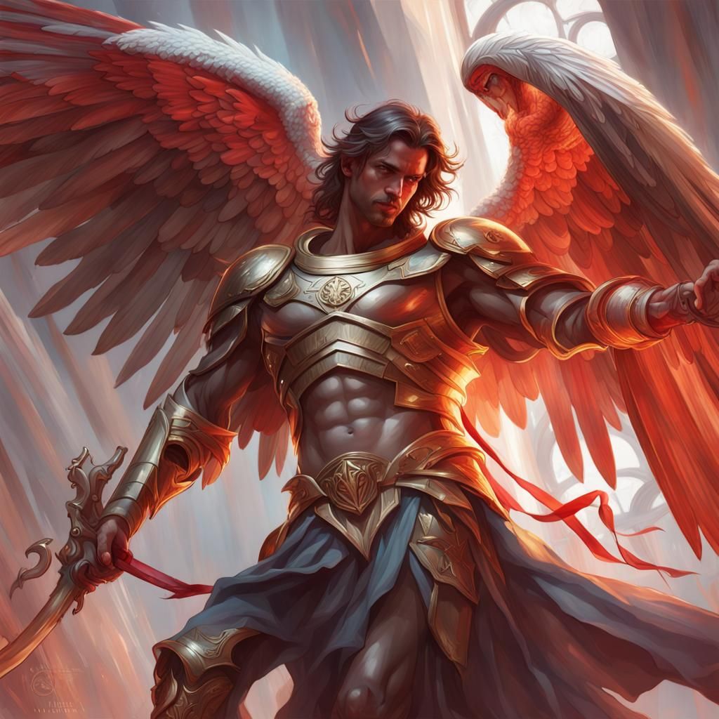 Archangel Michael Defeats Lucifer: Art Nouveau Portrait