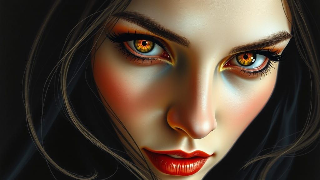 Ethereal Vampire Vampiress with Amber Eyes in Hyperrealistic...