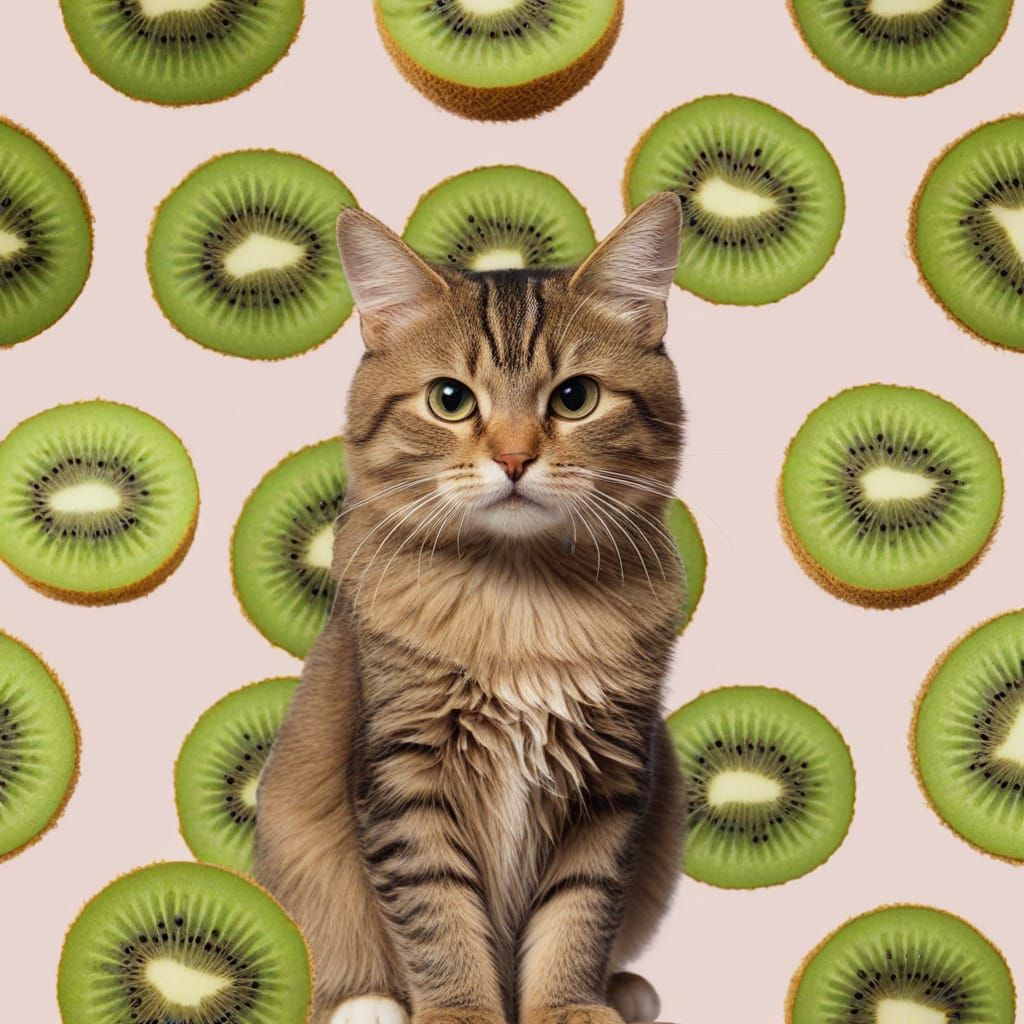Furry Kiwi Feline in Whimsical Leafy Ears