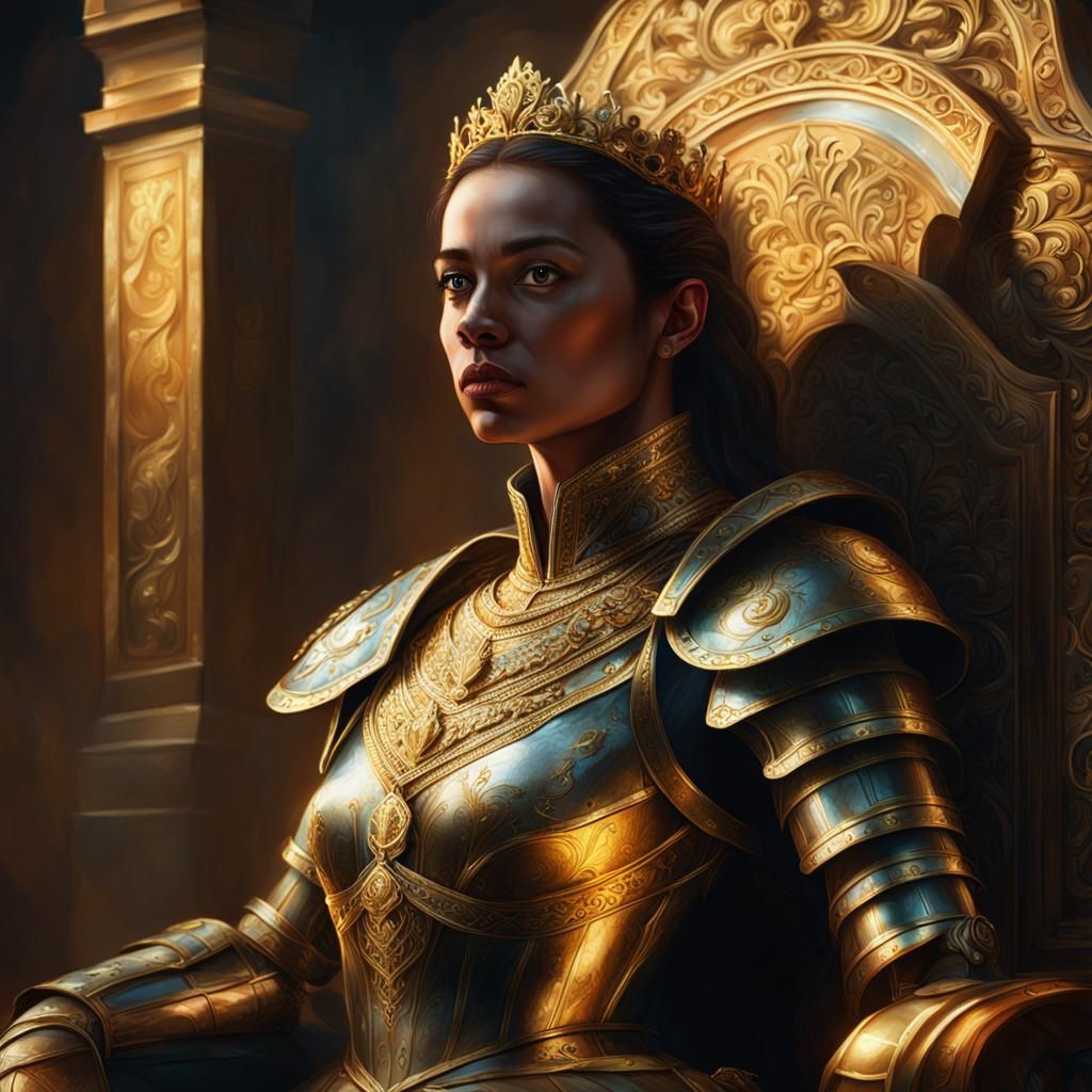 Ornate Digital Painting of a Regal Armored Woman