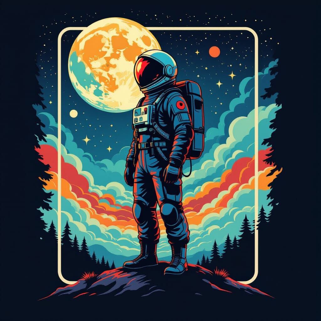 Vibrant Neo-Pop Space Art Design in Rectangle