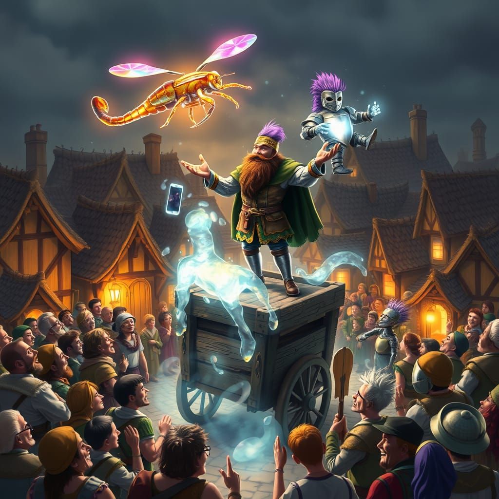 Medieval Bard Weaves Enchanting Tales in Vibrant Village Squ...