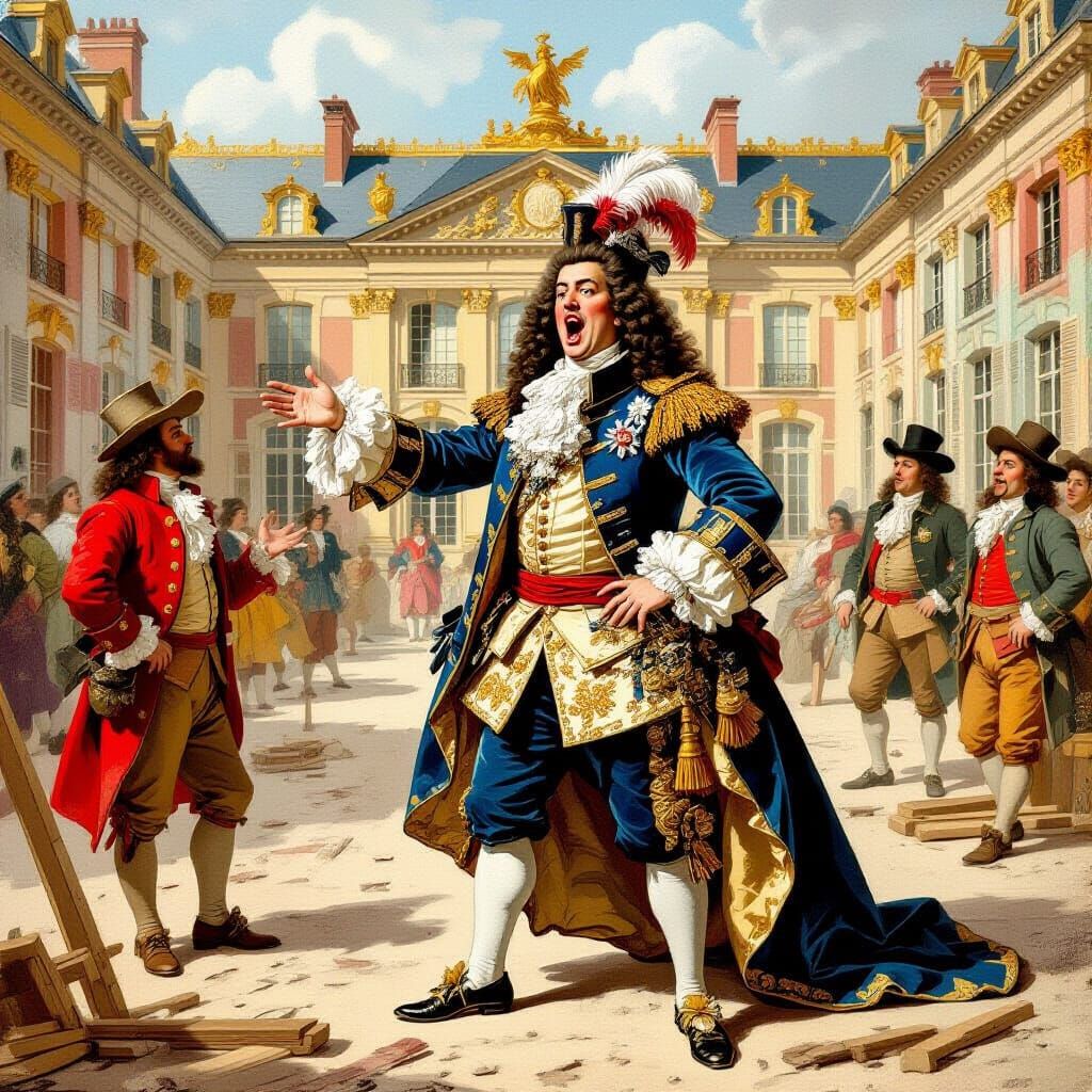 Louis XIV Argues at Versailles: Caricature Scene