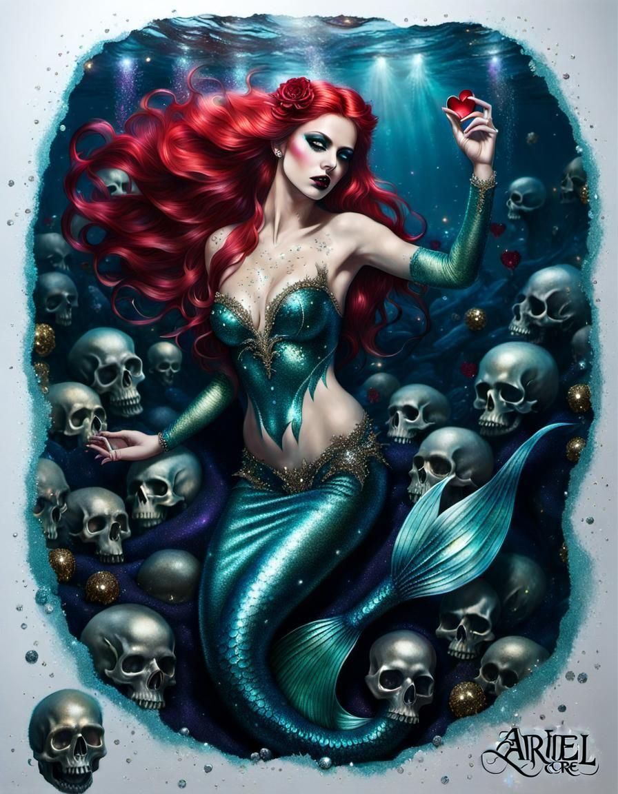 Gothic Mermaid Siren in Glittery Ocean