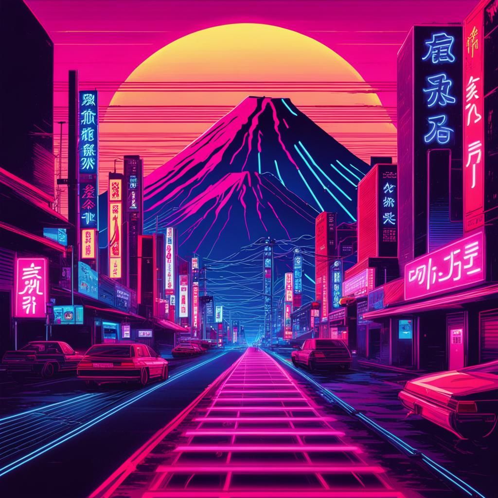 Synthwave Neon Japan in Retro Style