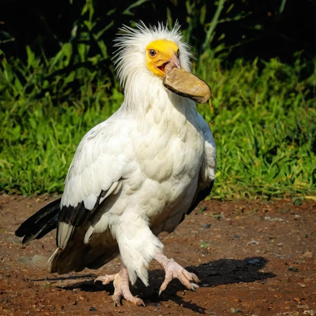 Egyptian Vulture Strutting Proudly with Stone