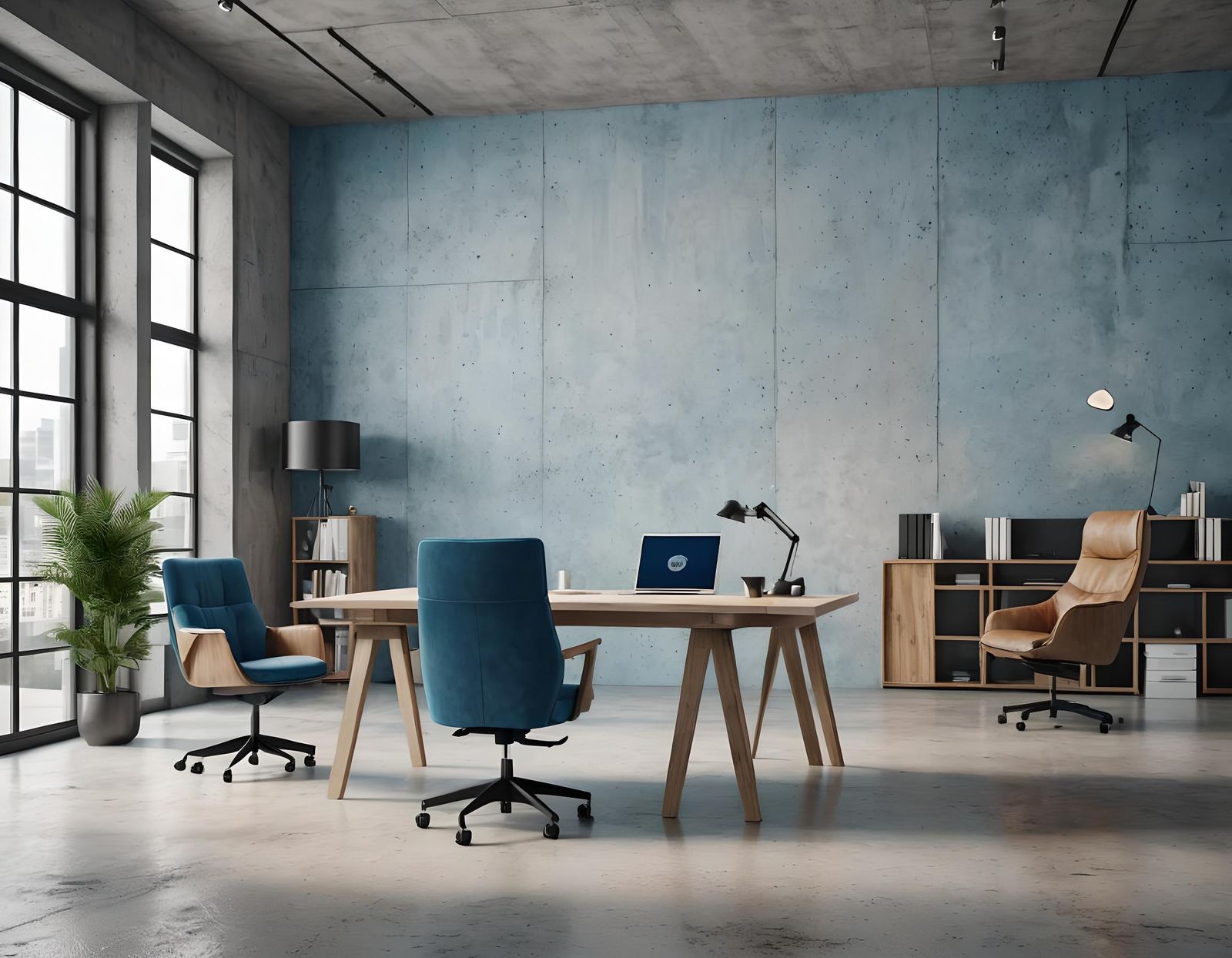 Modern Office Interior with Wooden Walls: 3D Render