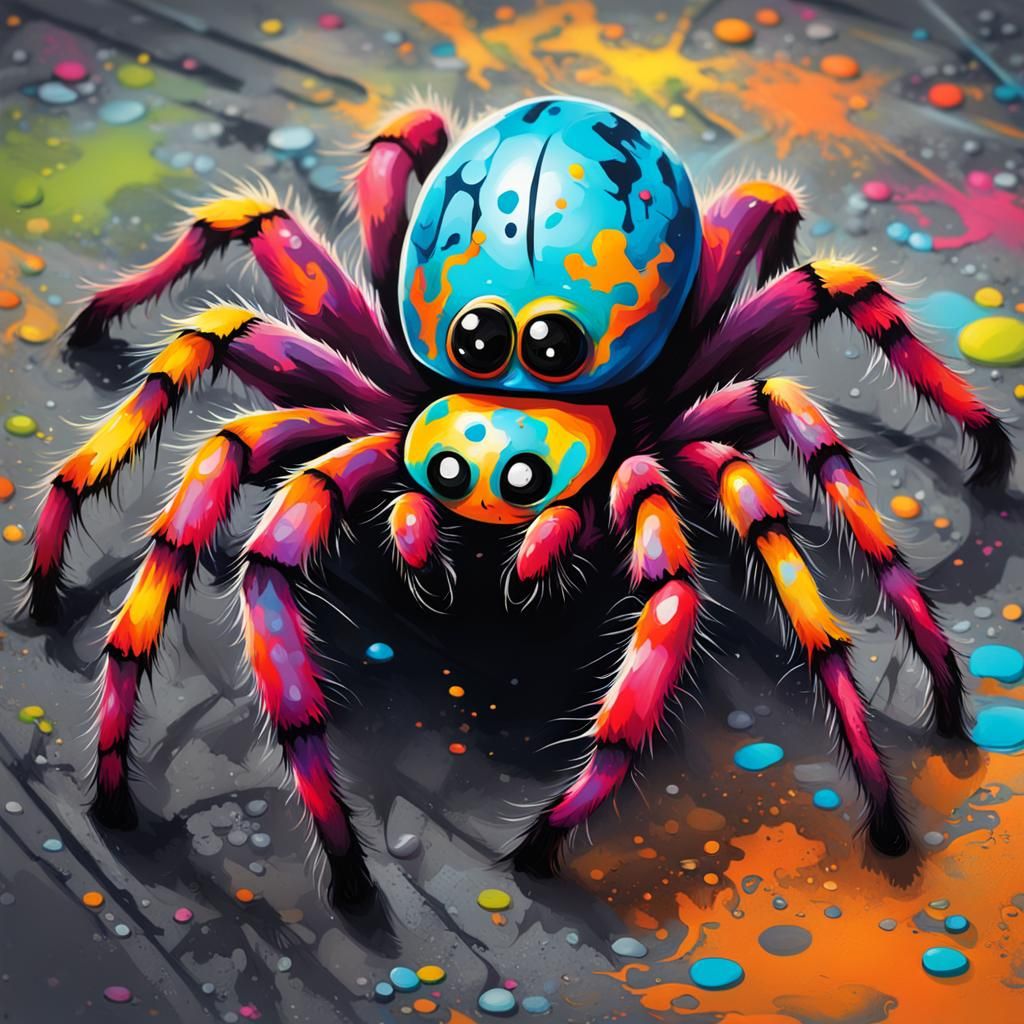 Cute Spider in Graffiti Splash Art Style