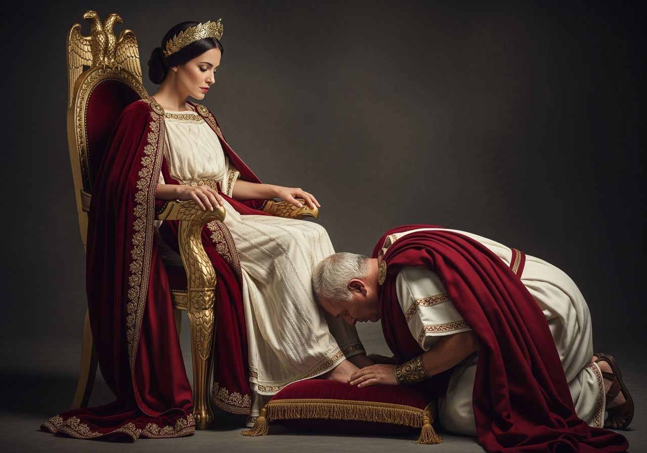 Angry Roman Empress on Gold Throne Photography