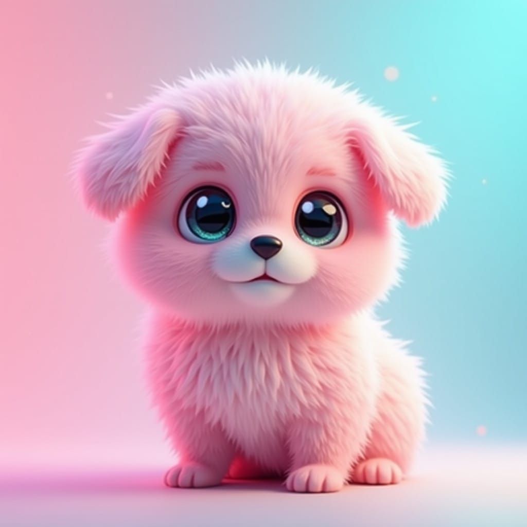 Charming Cartoon Pink Puppy with Sparkling Eyes