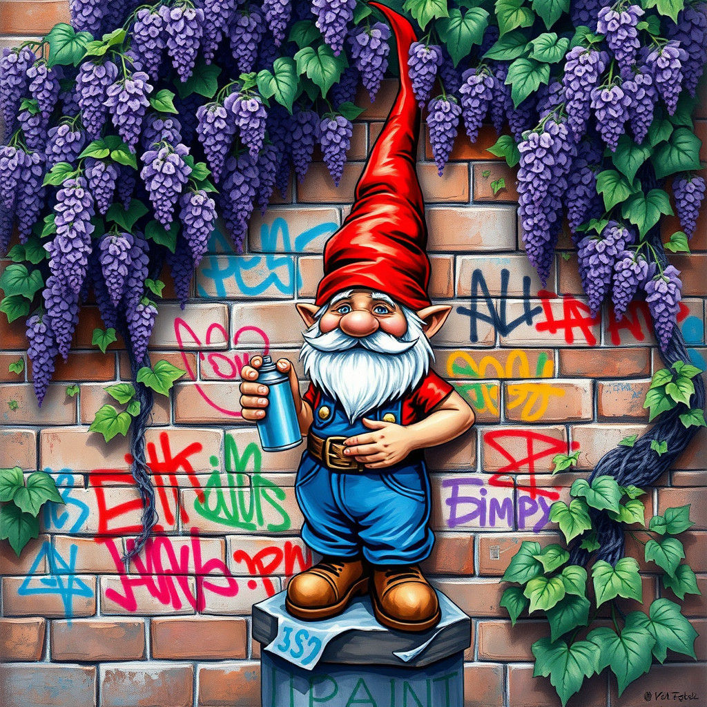 Gnome Graffiti Art: Maximalist Impressionist Street Scene