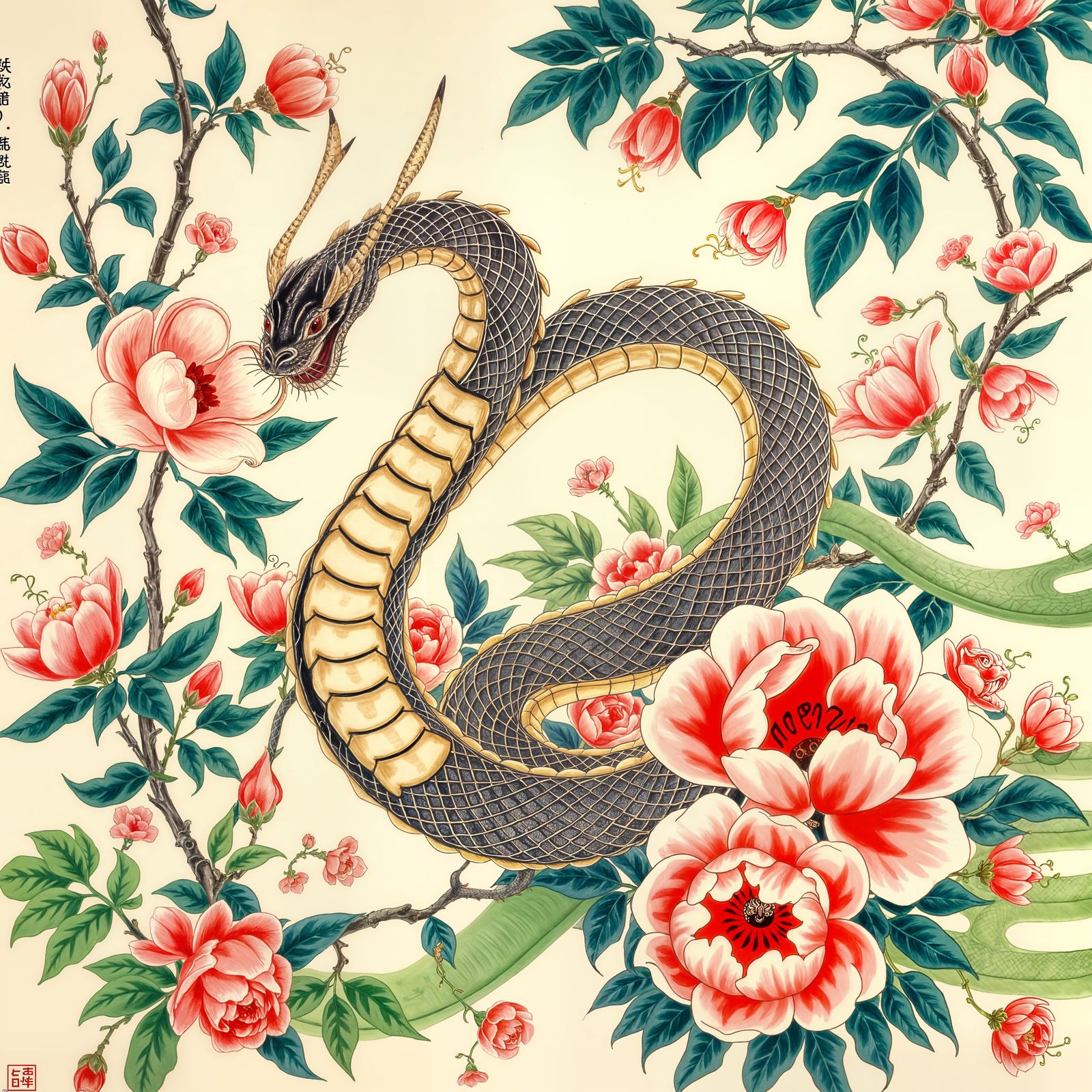 Ancient Chinese Snake Symbolism in a Vibrant Digital Art Pie...