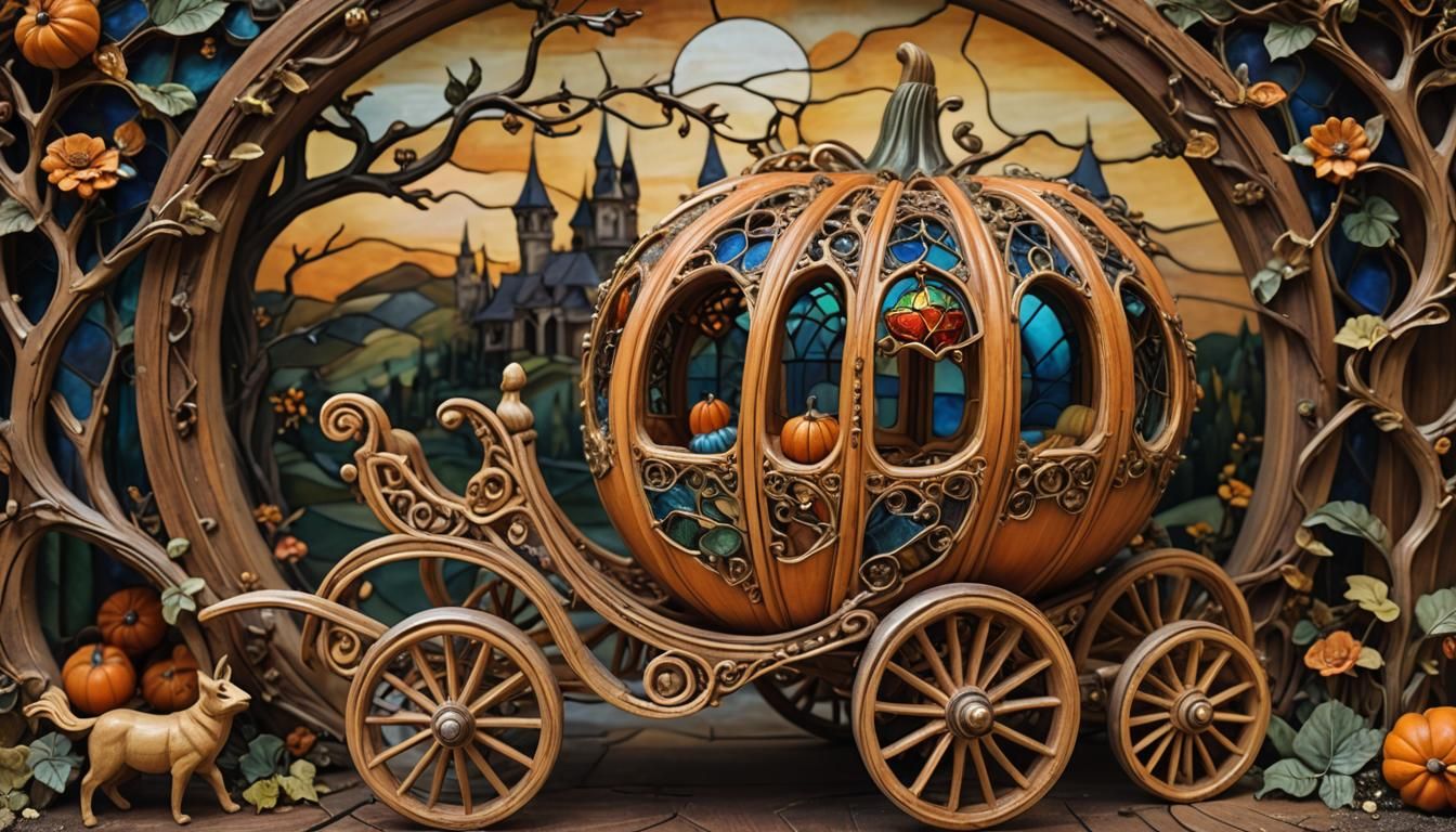 Carved Wooden Pumpkin Carriage in Neo-Realism Style