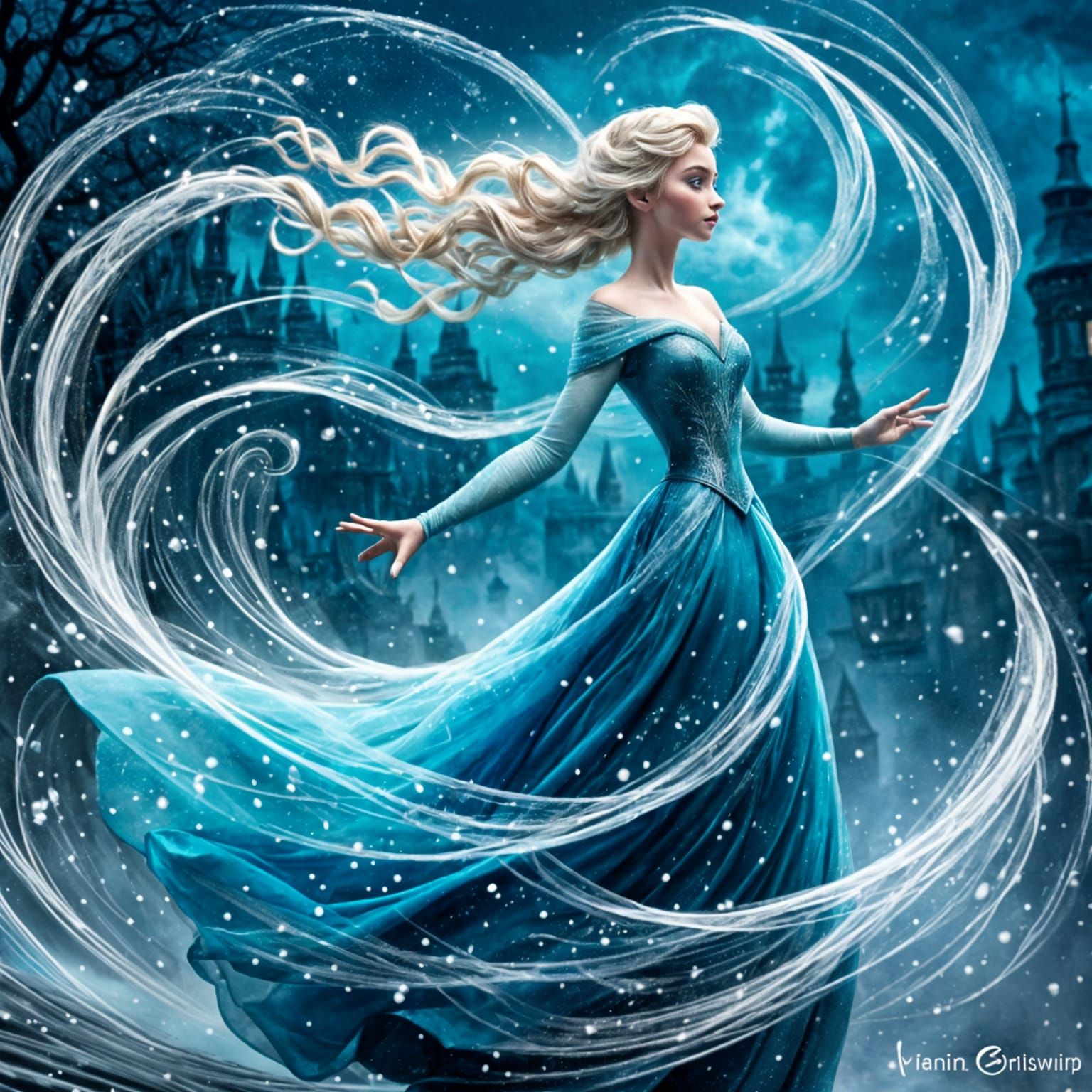 Elsa in Storm with Swirling Twists