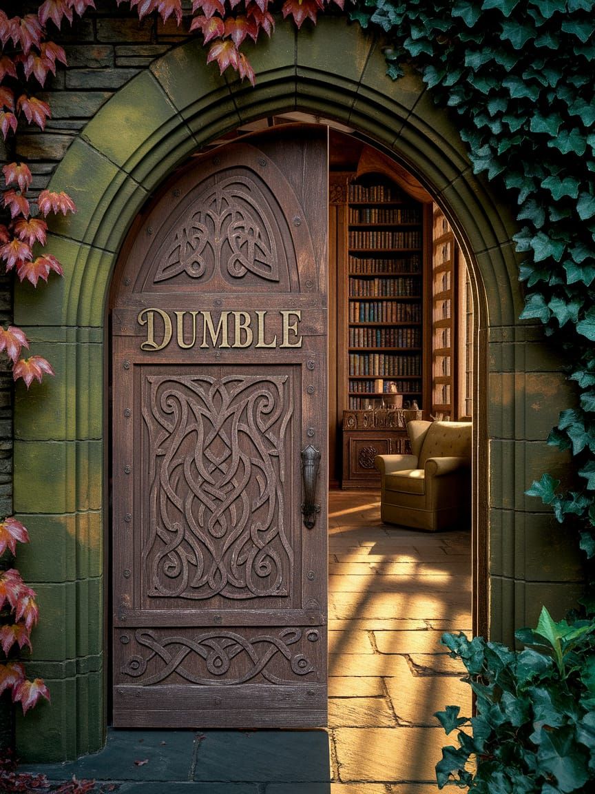Enchanting Oak Door to Hogwarts Library