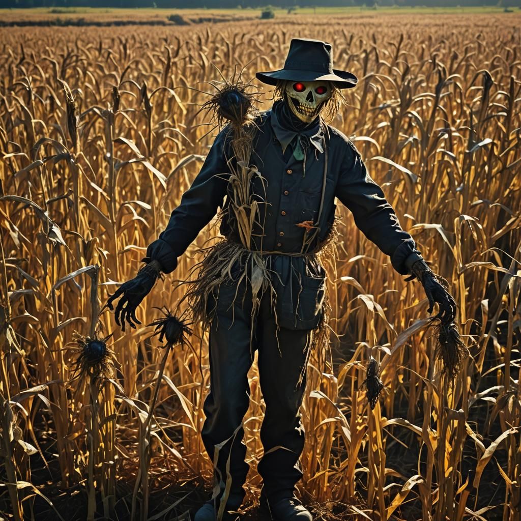 Terrifying Scarecrow Stands Guard in Surreal Crop
