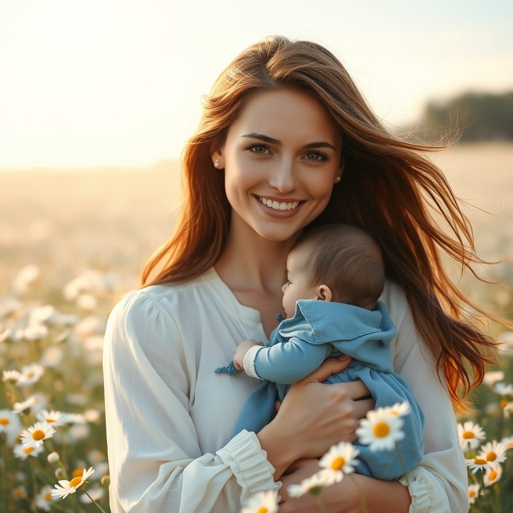 Motherly Love in a Field of Daisies