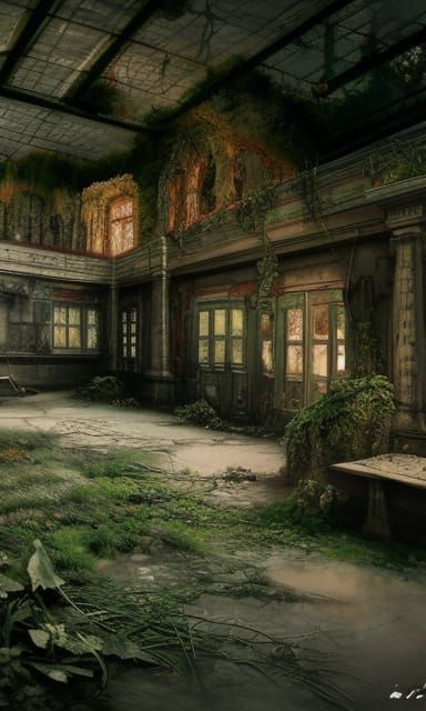 Post-Apocalyptic Train Station in Dark Fantasy Style