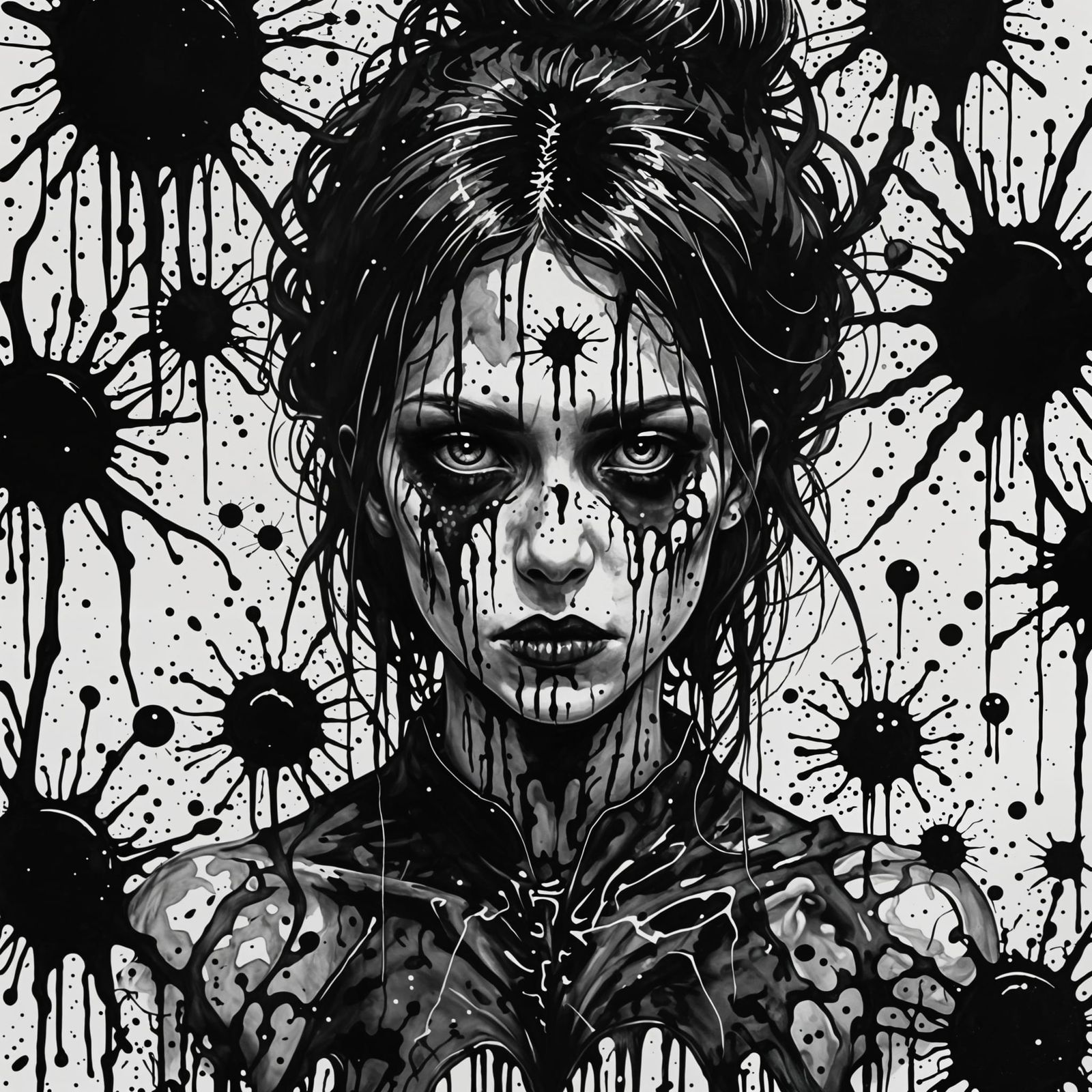 Ominous Gothic Ink Splatter Art Depicting Derangement