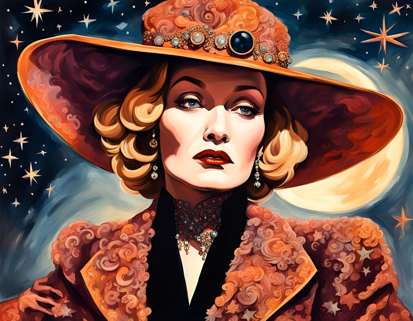 Marlene Dietrich as Baroness von Semering: Moonlit Portrait