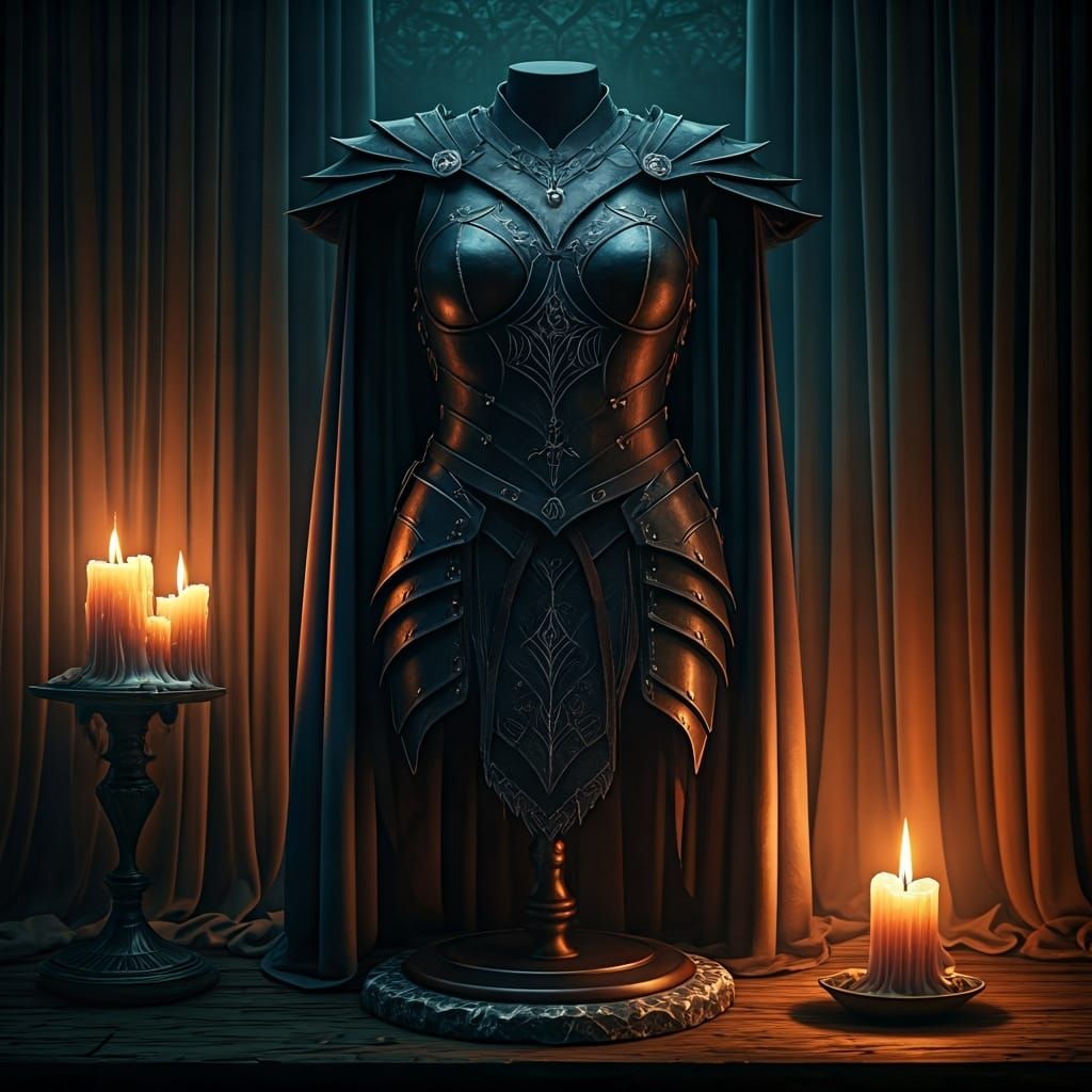 Dark Elven Leather Armor Displayed on Obsidian Stand