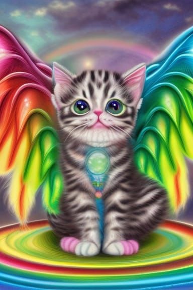 Rainbow Kitten with Dragon Wings in Candyland