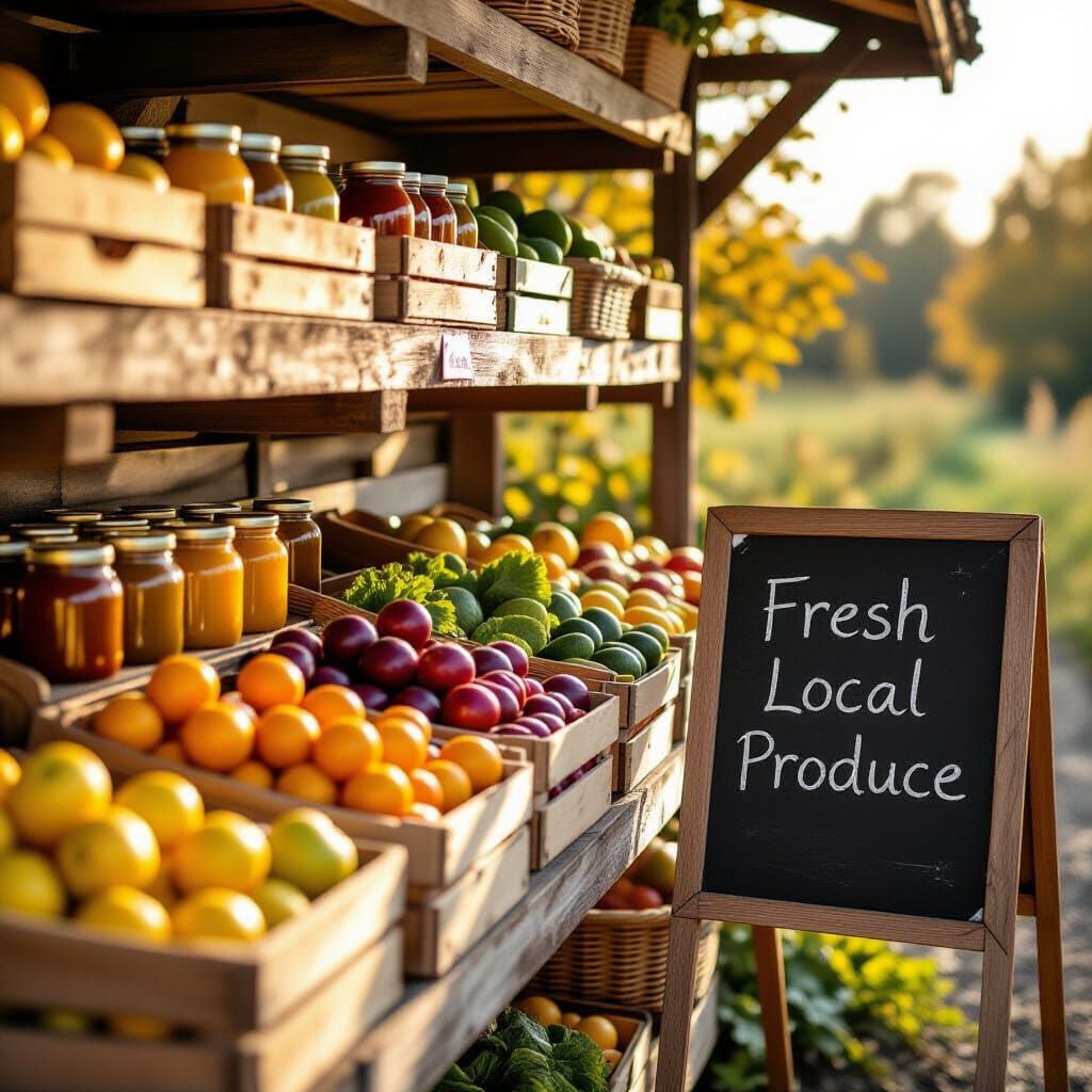 Rustic Farmstand Laden With Fresh Produce