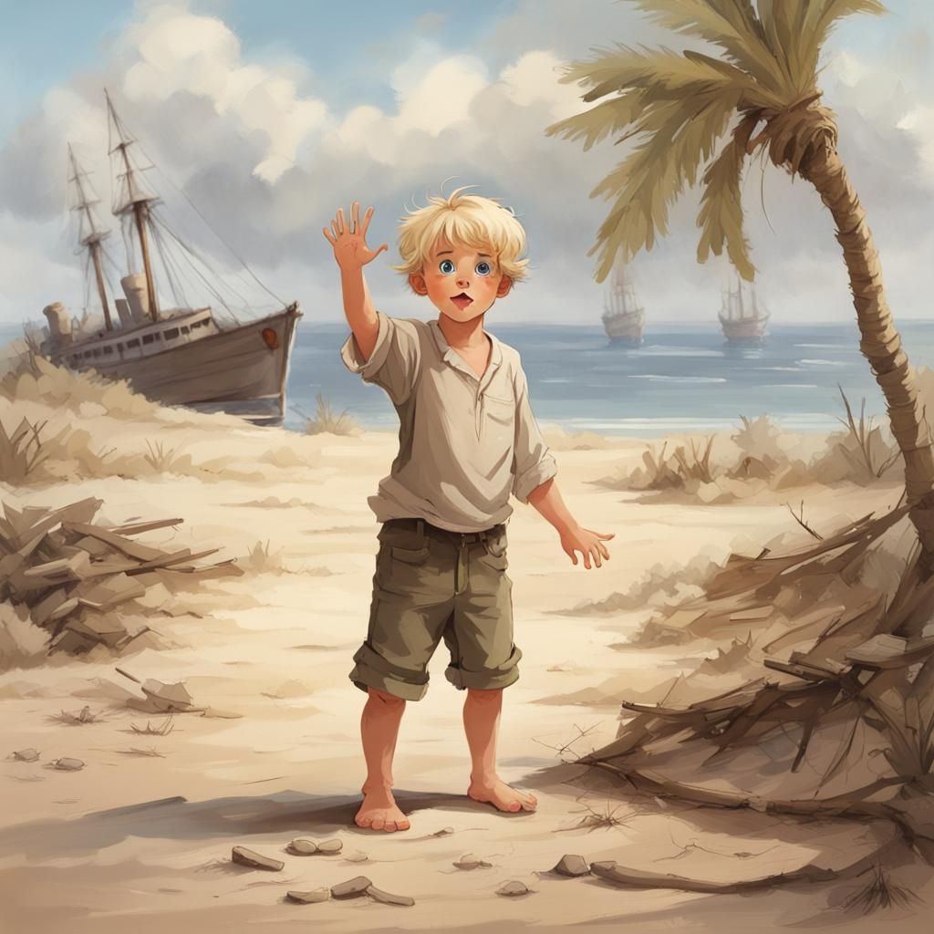 Lost Boy Signals for Rescue on Desert Island