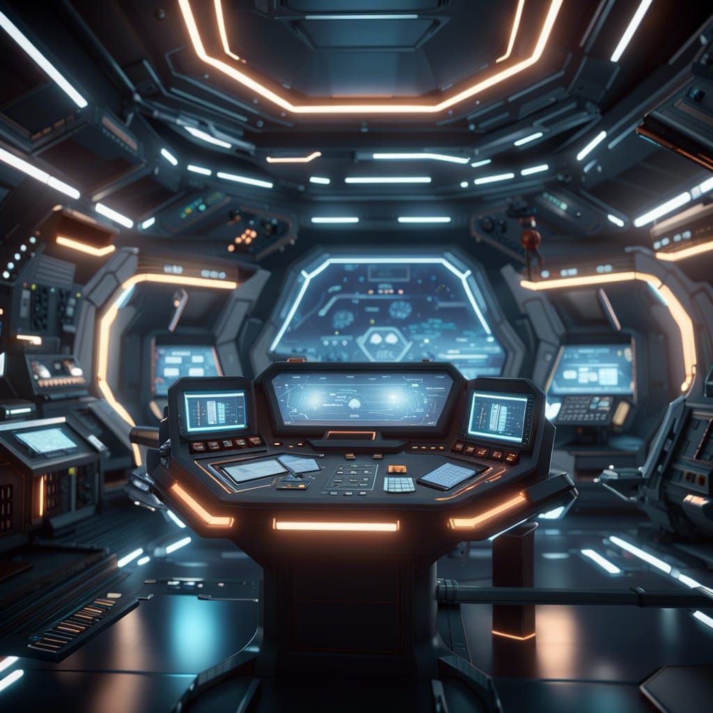 Sci-Fi Spaceship Control Room in 3D