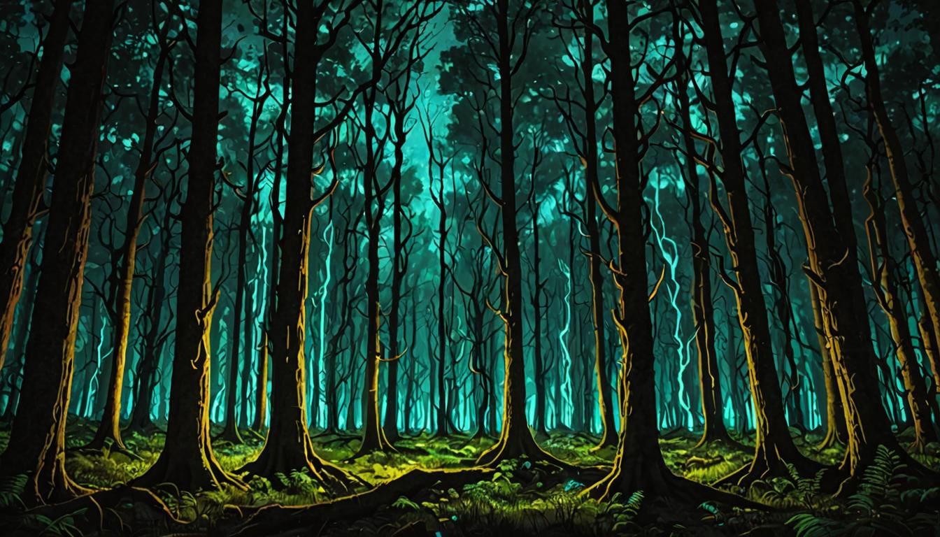Enchanted Bioluminescent Forest at Night