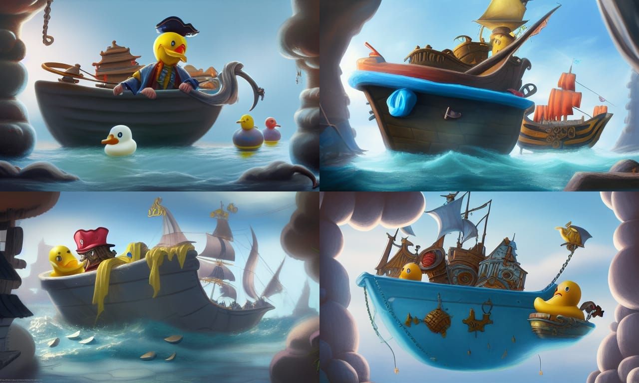 Toy Galleon and Rubber Duck Bathtub Battle