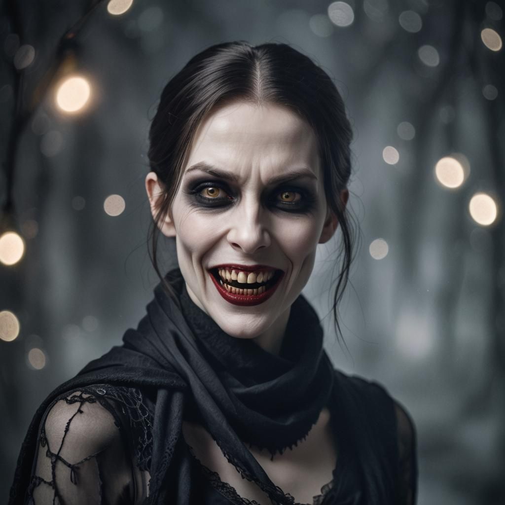 Eerie Vampire Woman Portrait in High-Fashion Style