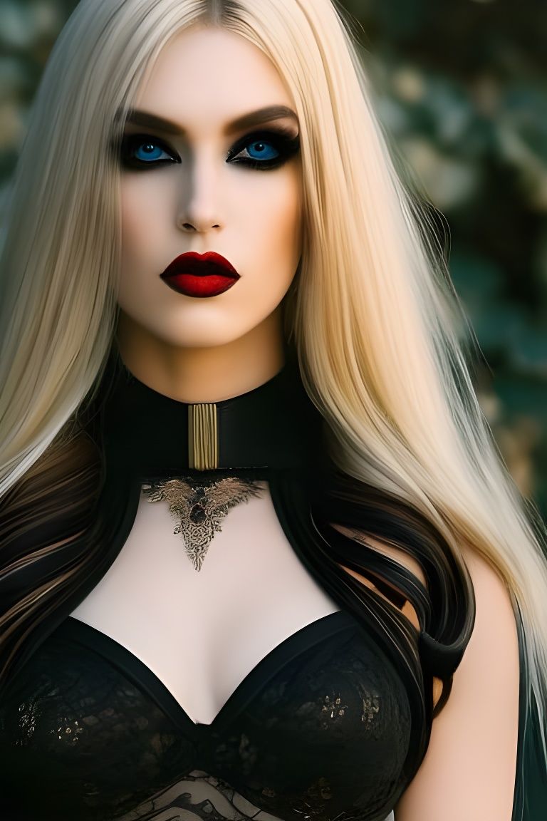Blonde Goth Woman Portrait in Semirealism Style