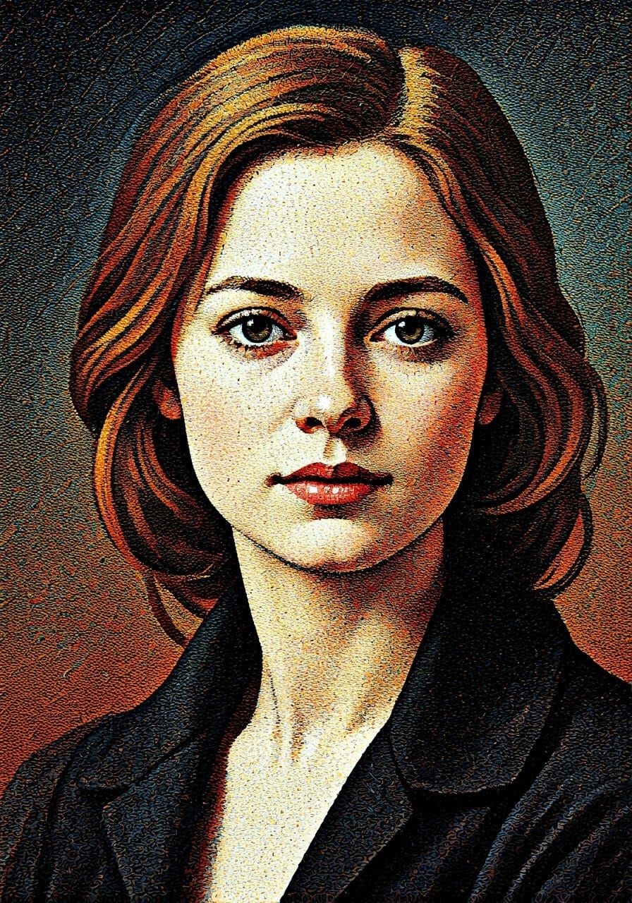 Pointillist Woman Portrait in Serault Style