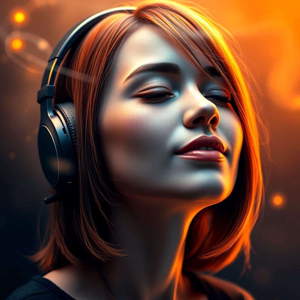 Ethereal Woman Listening to Music: Hyperdetailed Portrait
