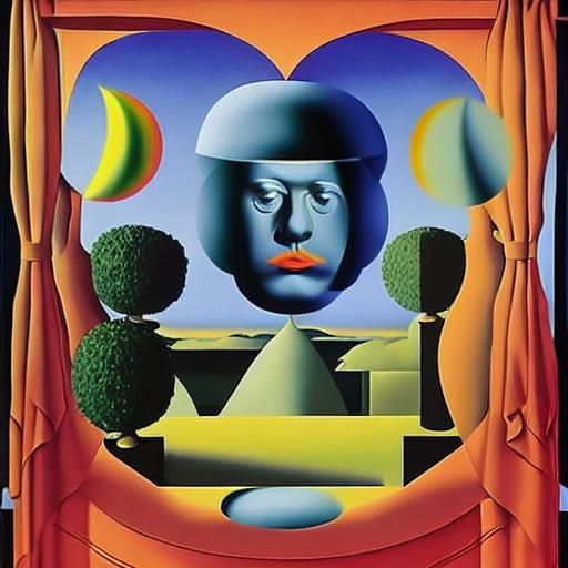 Surreal Composition in Magritte's Style