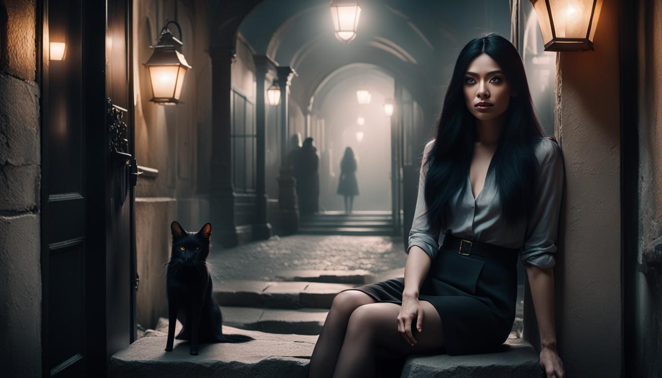 Cinematic Film Still of Woman at Doorway