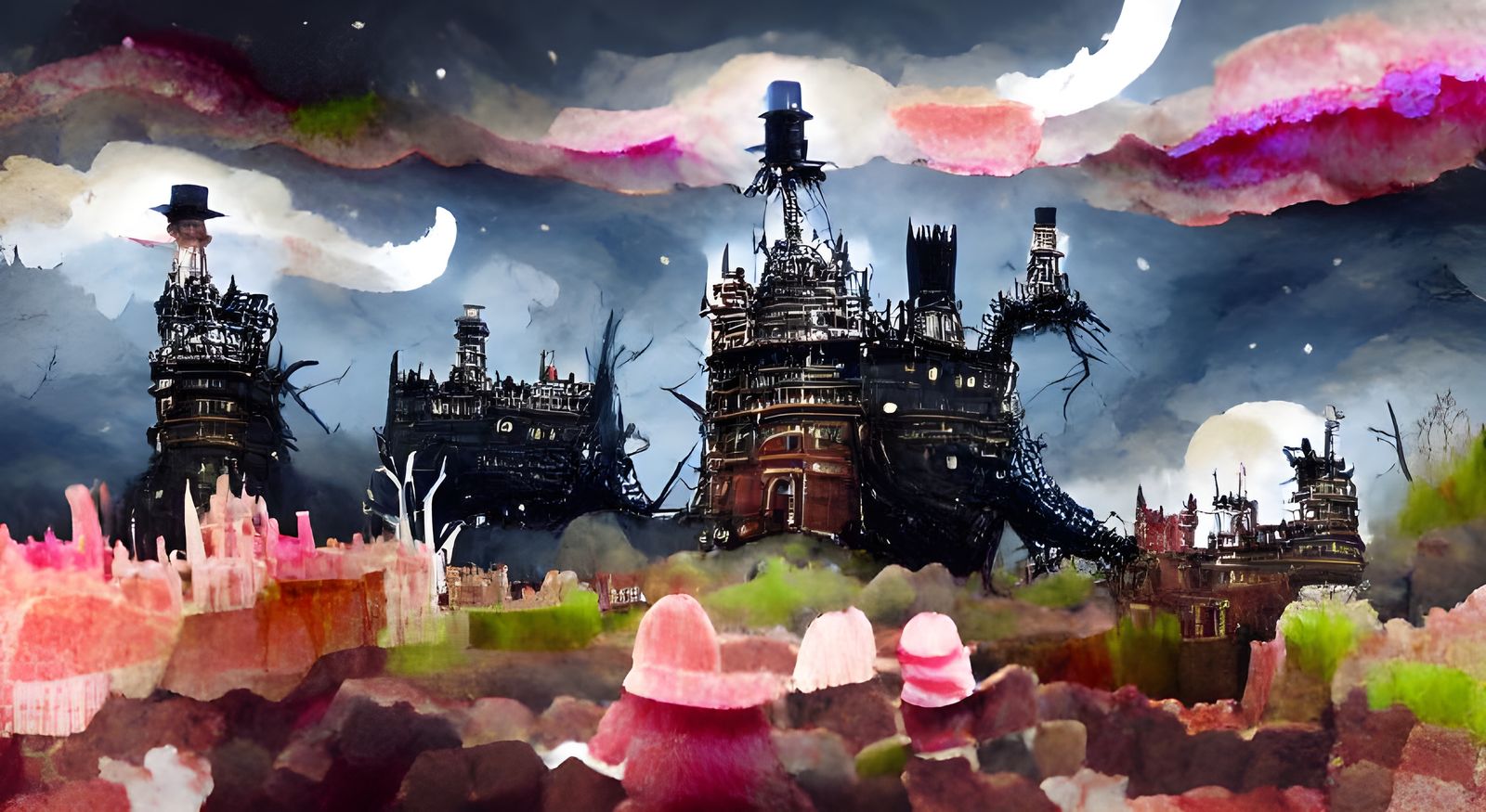 Dark Alien Landscape with Junk Castles