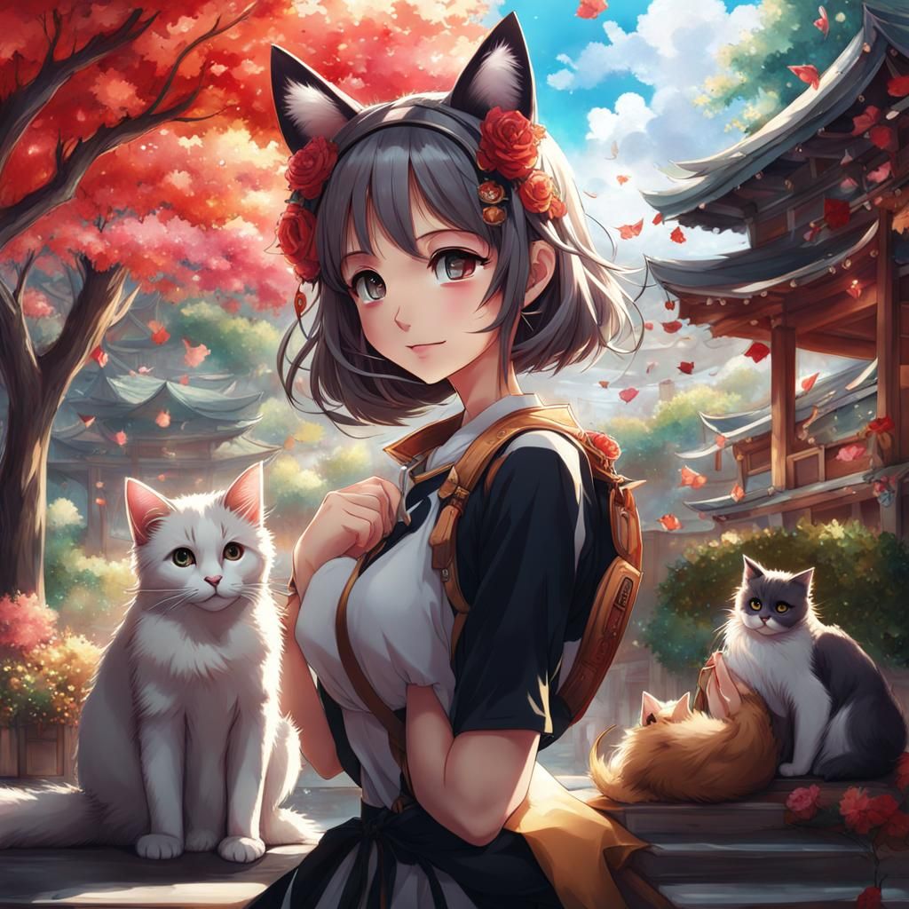 Anime Cat Girl in Japanese Manga Style