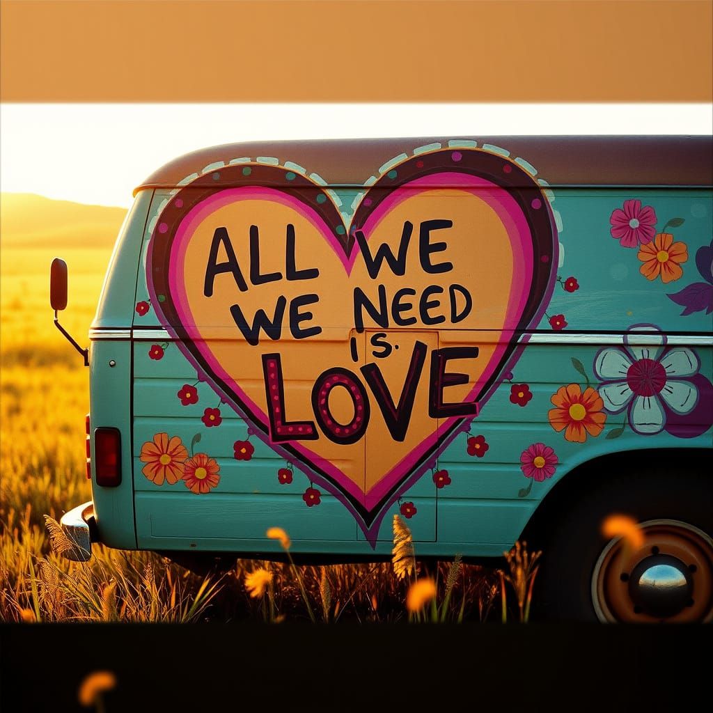 Vibrant Psychedelic Heart Adorns Hippie Truck in Sun-Kissed ...