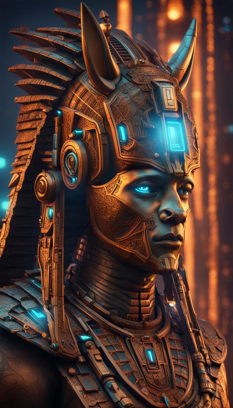Futuristic Egyptian God Seth Android in Neon Style