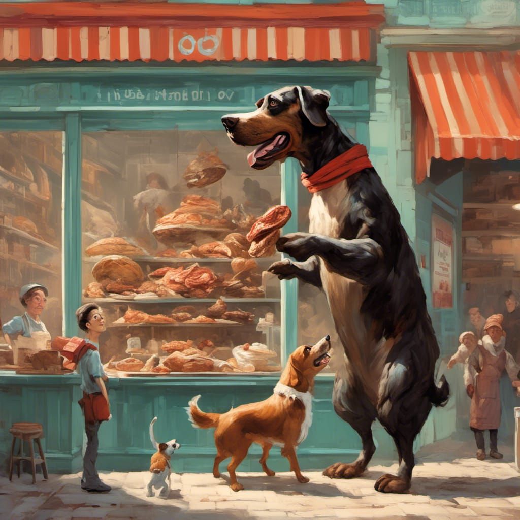 Anthropomorphic Dog Steals Meat from Deli