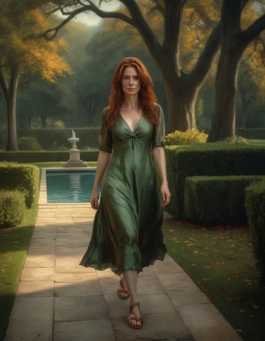 Renaissance Woman in Silk Dress, Chiaroscuro Oil Painting