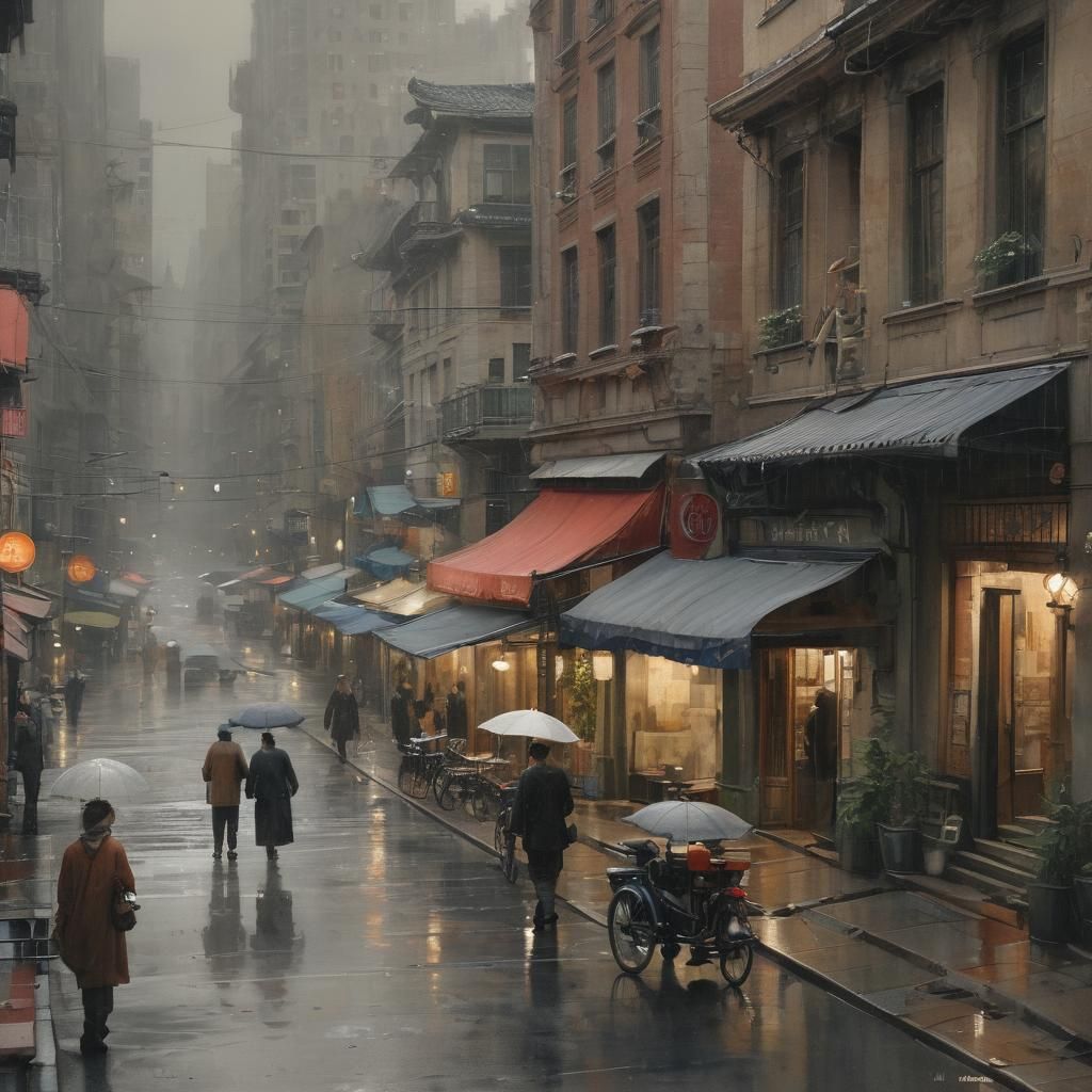 Rainy City Day: Watercolor and Ink Art