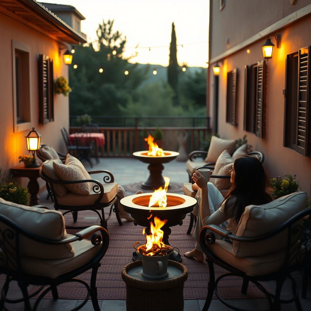 Cozy Autumn Patio Scene With Woman at Sunset