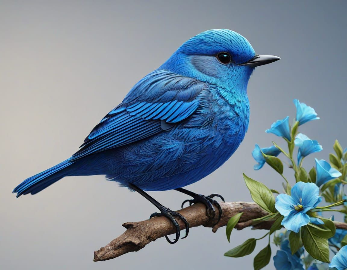 Luminous Azure Blue Bird in Vivid Watercolor Style