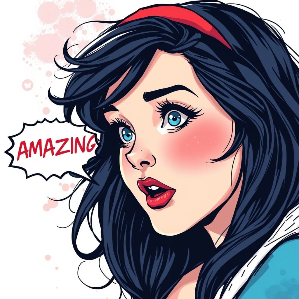 Pastel Comic Portrait of Snow White in Awe