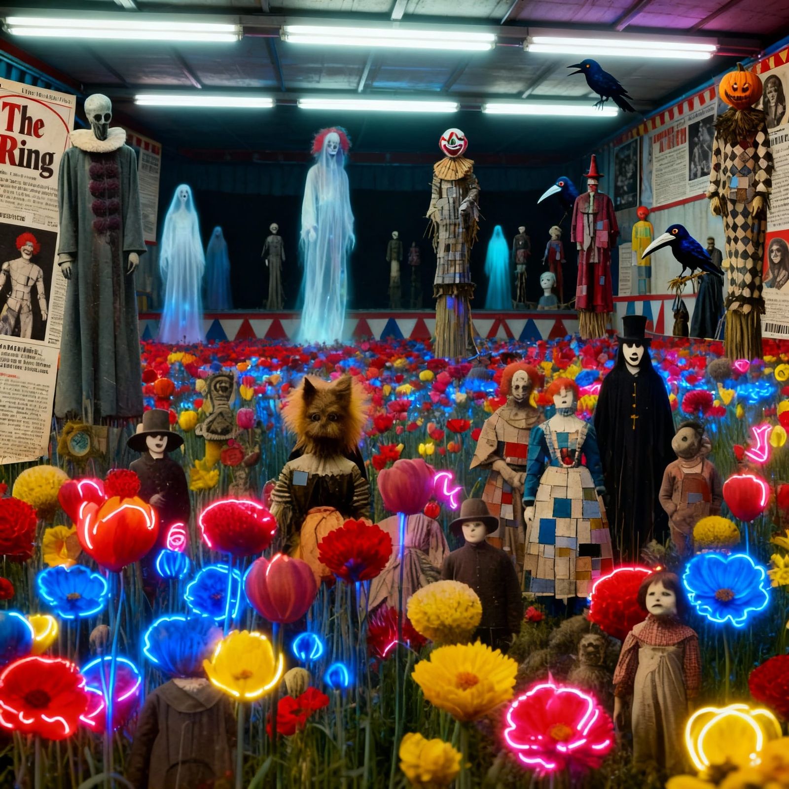 Nightmarish Carnival Collage of Supernatural Apparitions