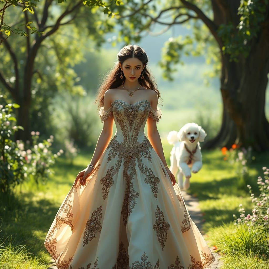 Stunning Young Woman Strolls Through Whimsical Nature Scene ...